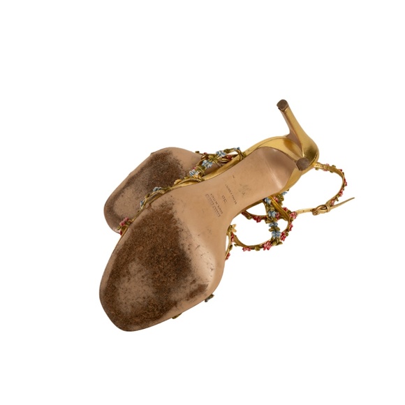 Miu Miu S/S 2004 Floral Gold Leather T-Strap Sandal Heels - Picture 6 of 6